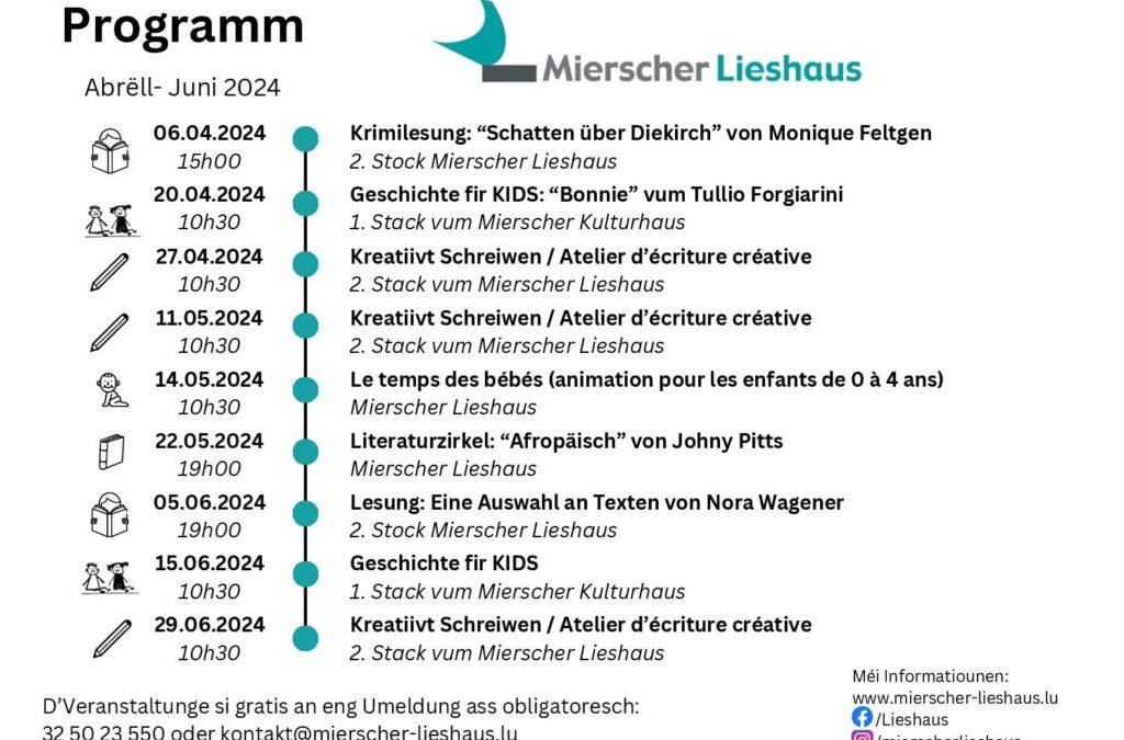 Mierscher Lieshaus – Programm Abrëll-Juni 2024