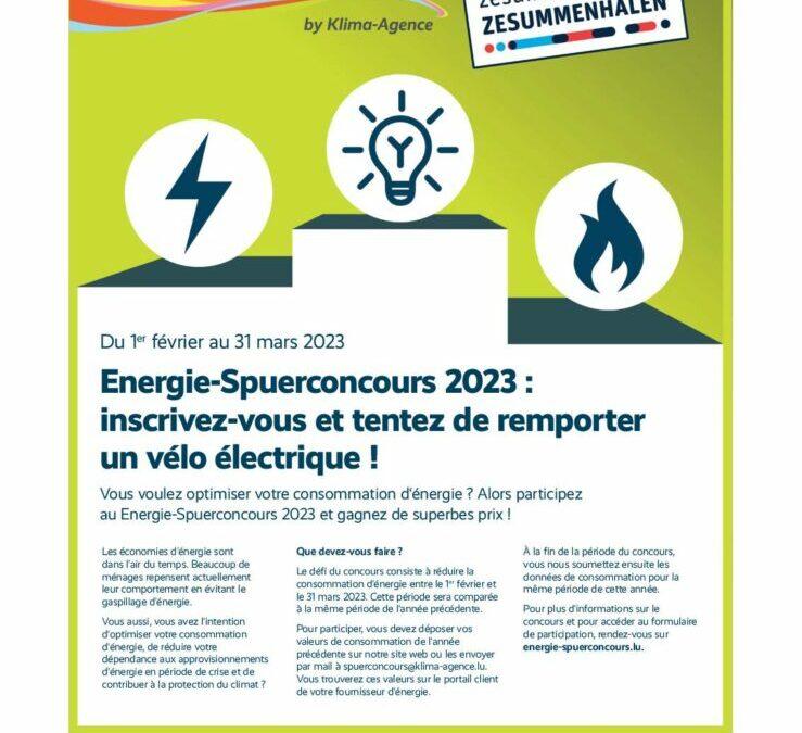 Concours – Energie spueren / Economies d’énergie du 01/02/ au 31/03/2023