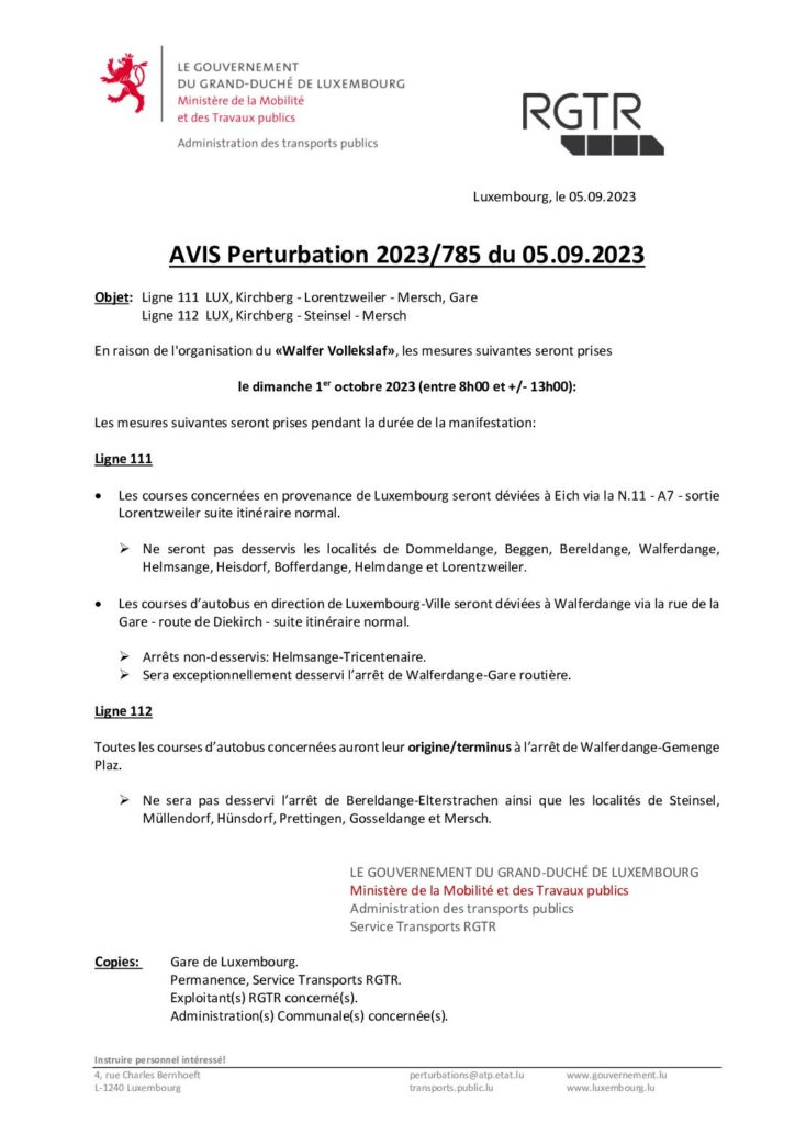 AVIS RGTR Perturbation "Walfer Vollekslaf" - 01/10/2023