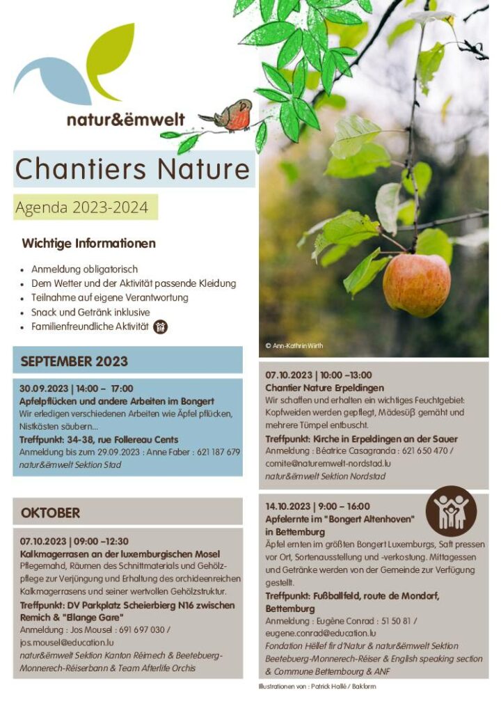 Natur&Ëmwelt - Chantiers Nature - Agenda 2023/2024