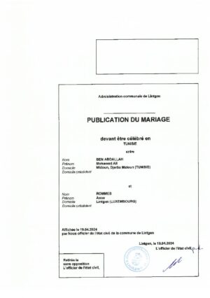 Publication du mariage - BEN ABDALLAH/ROMMES