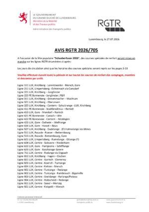 RGTR - Horaire des courses spéciales à l’occasion de la Schueberfouer 2026