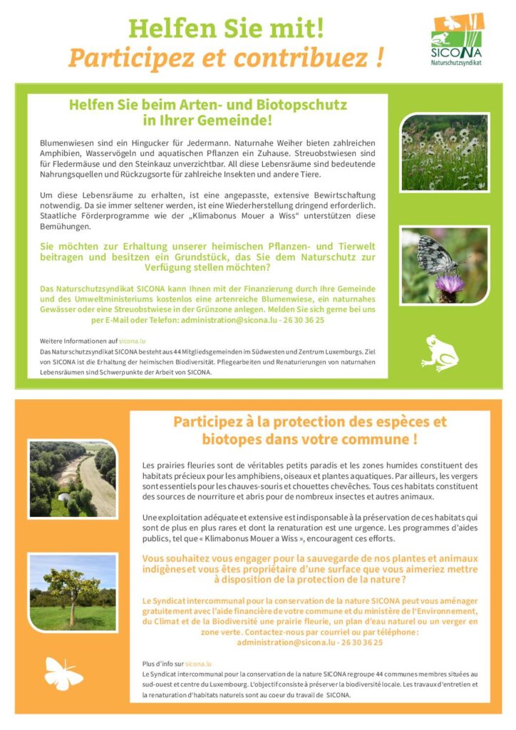 Helfen Sie beim Arten- und Biotopschutz / Participez à la protection des espèces et biotopes