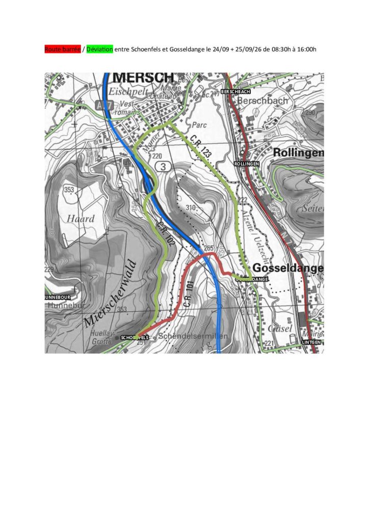 Route barrée C2a - CR101 Schoenfels-Gosseldange - 24/9/-25/9/2026 8h00-16h30