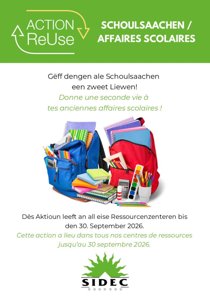 SIDEC ReUse - Affaires scolaires / Schoulsaachen jusqu'au 30/09/2026