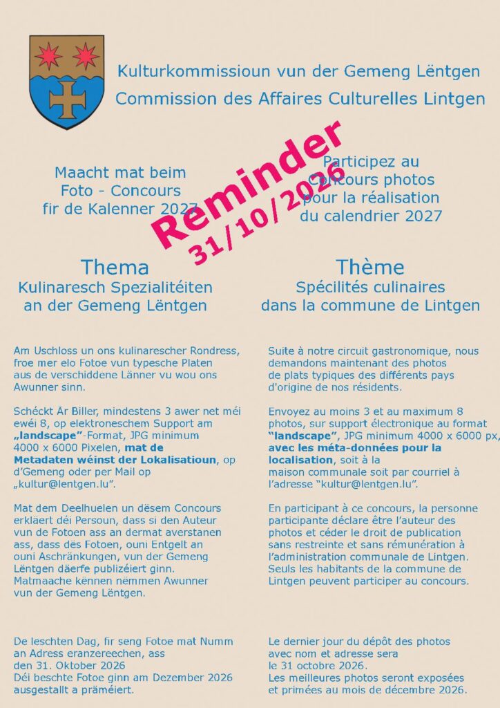 REMINDER - Foto-Concours 2027 bis 31/10/2026