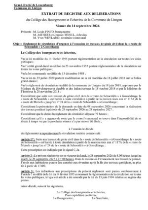 Route barrée - rte de Schoenfels à Gosseldange - 28/09/2026-28/09/2027