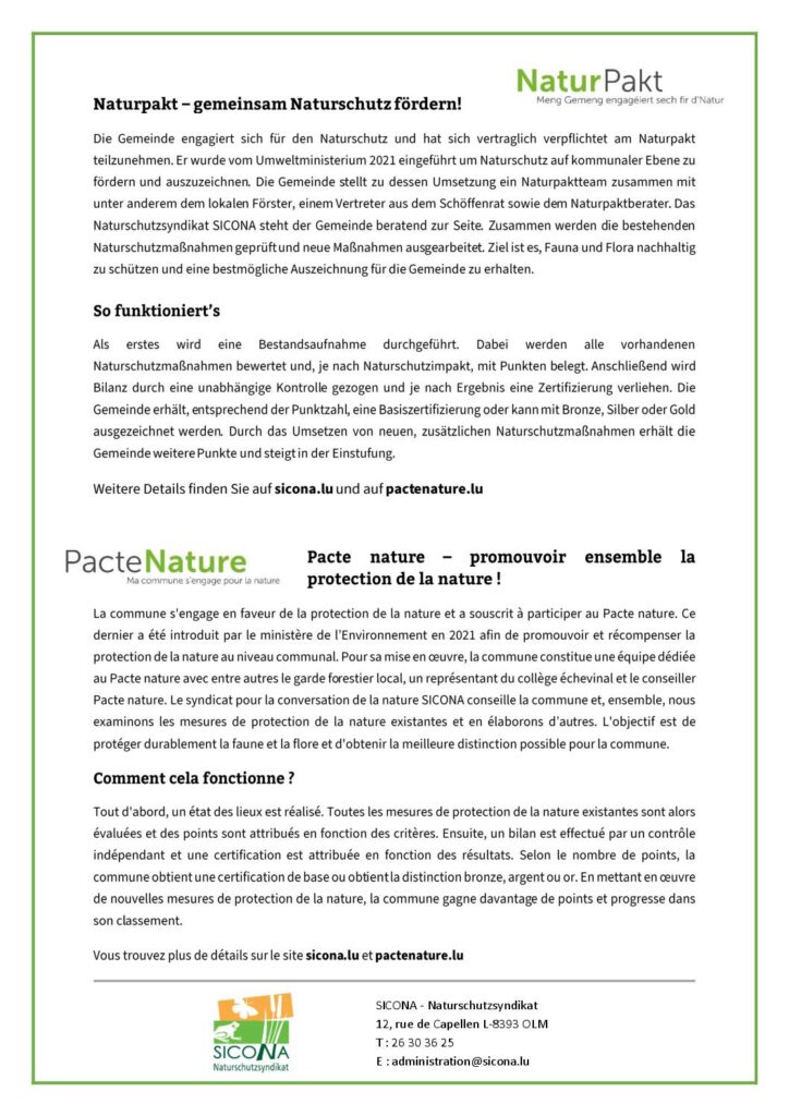 Naturpakt - gemeinsamen Naturschutz fördern / Pacte nature - promouvoir ensemble la protection de la nature