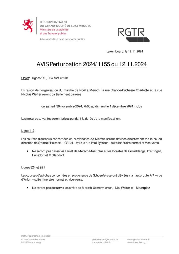 RGTR - Perturbations - Lignes 112, 824, 921 et 931 - 30/11/-01/12/2024