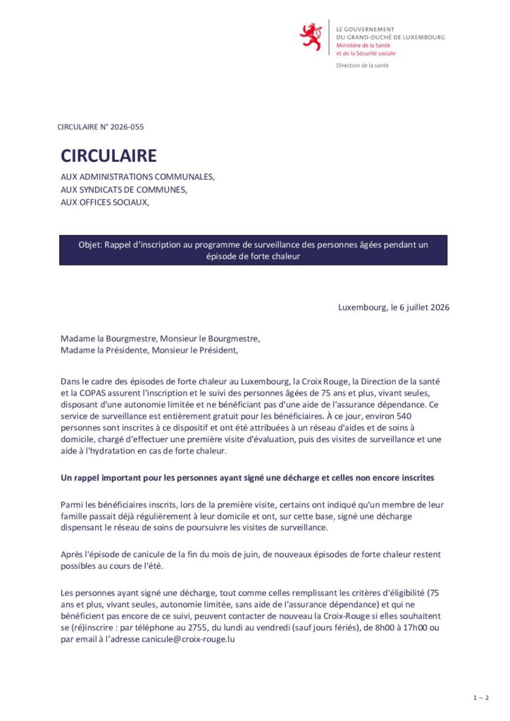 Service de surveillance pour personnes âgées pendant l'épisode de forte chaleur