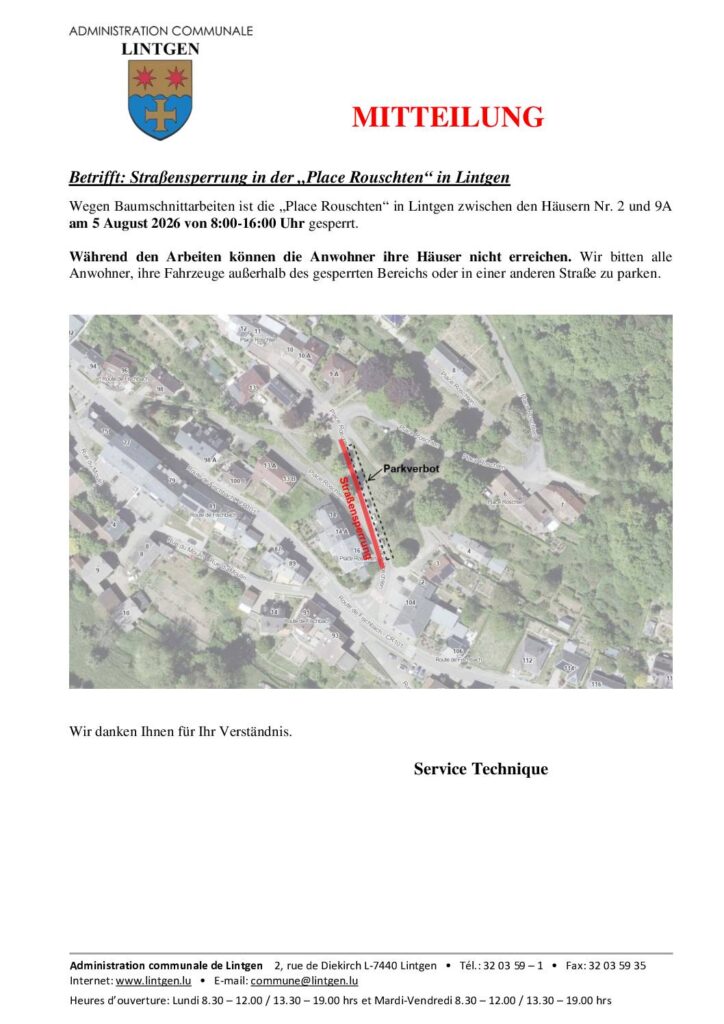 Route barrée C2,a - Place Roschten - 05/08/2026 08h00-16h00