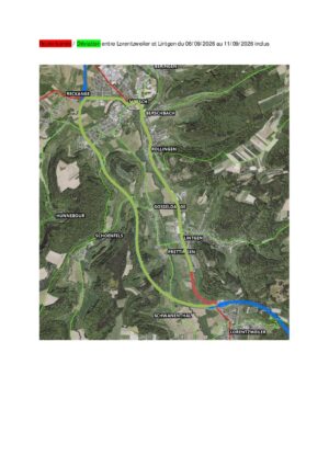 Route barrée C2,a entre Lorentzweiler et Lintgen du 8/9/ au 11/9/2026 inclus / Déviation RGTR Lignes 110, 111 et 292