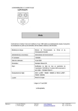 COMMODO - Modification du délai de mise en exploitation - Wandpark Miersch