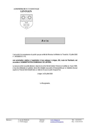 COMMODO - Exploitation d'une auberge - Adm. comm. de Lintgen