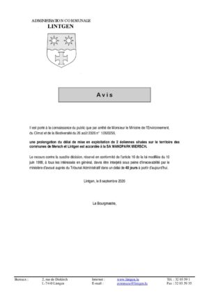 COMMODO - Prolongation du délai de mise en exploitation de 2 éoliennes - WANDPARK MIERSCH SA