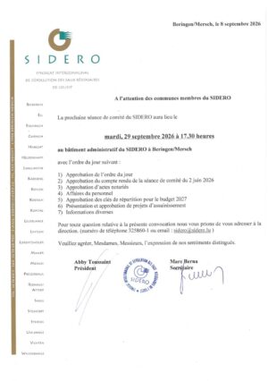 Avis au public - Séance du SIDERO - 29/09/2026 à 17h30