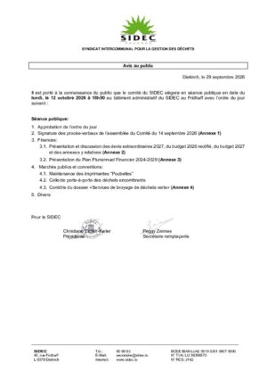 SIDEC - Comité 12.10.2026 à 18h00